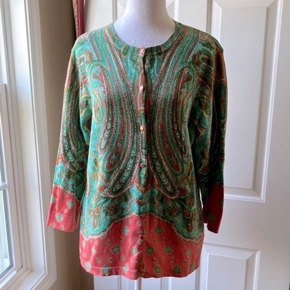 Isaac Mizrahi Live Women’s Multicolor Cotton Blend Cardigan with 3/4 Sleeves